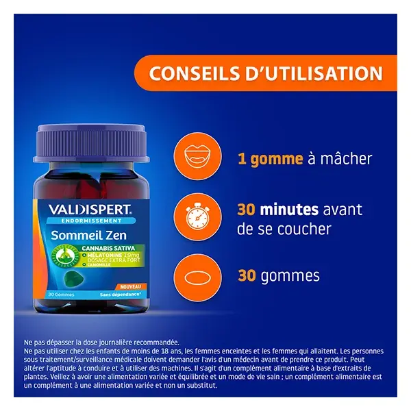 Valdispert - Endormissement - Gommes Sommeil Zen - Mélatonine 1,9mg - 30 Gommes