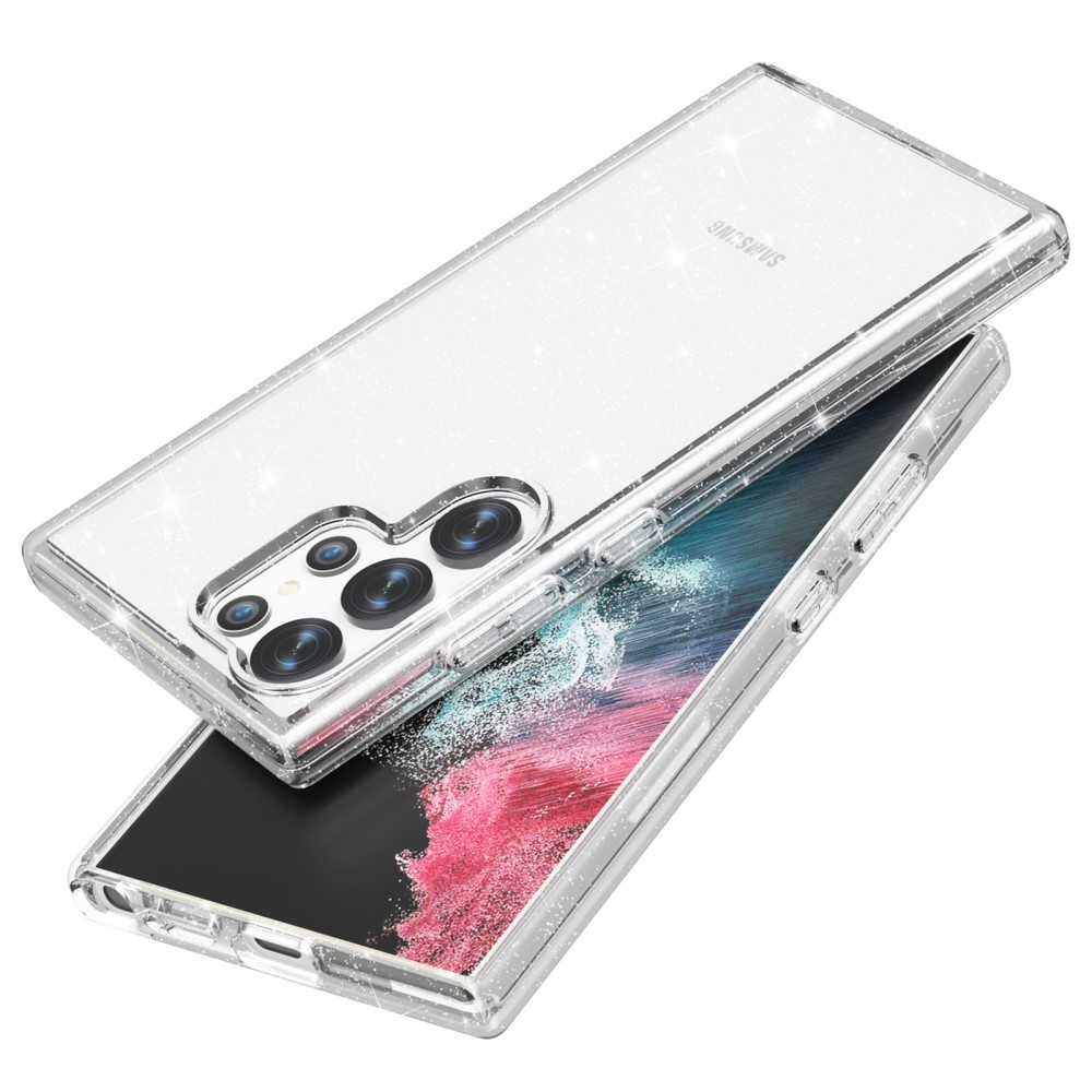Samsung Galaxy S24 Ultra Hybrid Hardcase Schutzhülle im Glitzer Design - Silber / Transparent