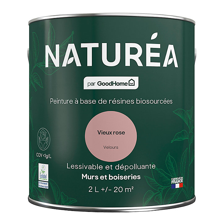 Peinture murs et boiseries Naturéa par GoodHome vieux rose velours 2L