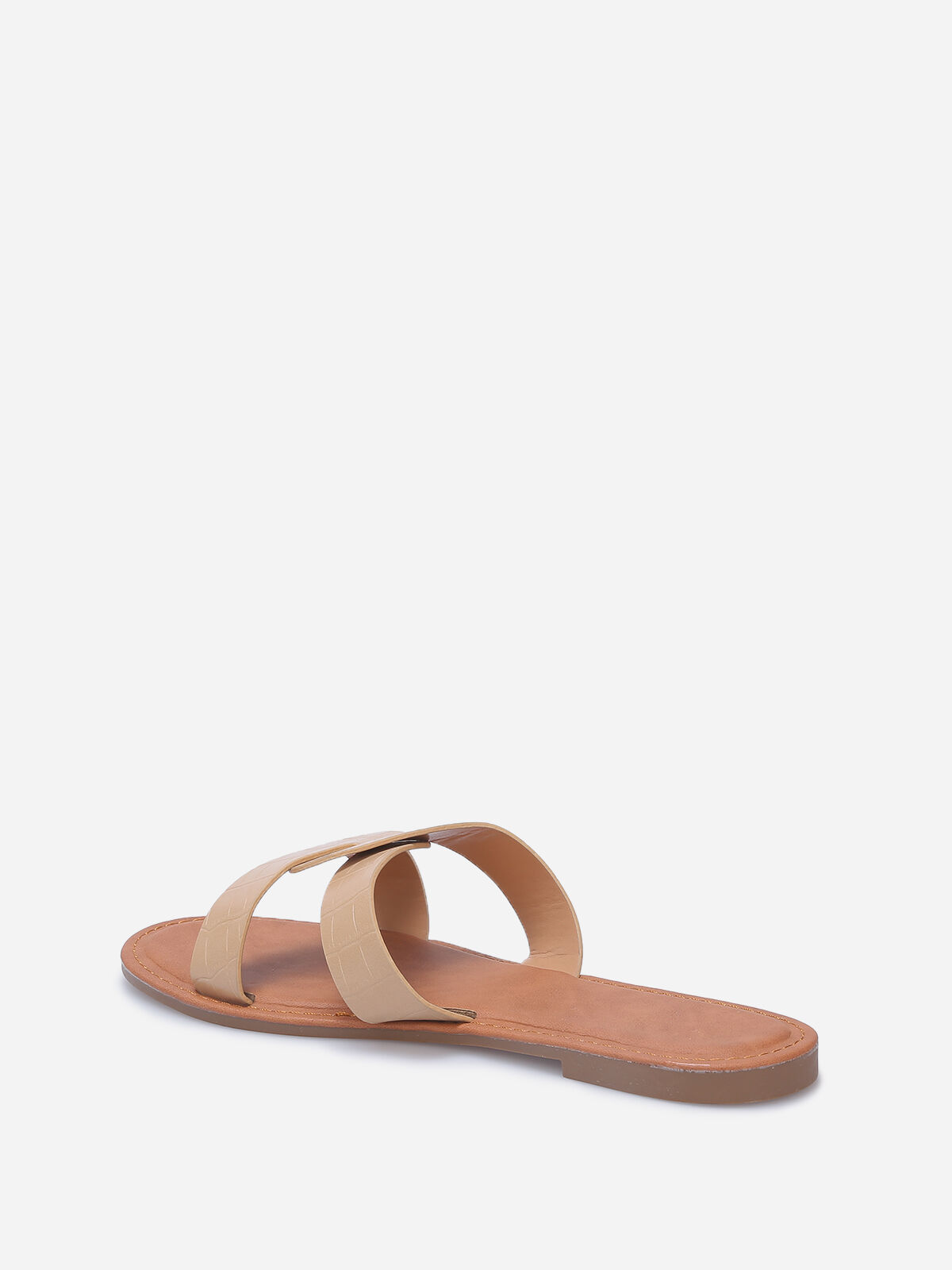 Mules croco à brides croisées grandes tailles- Beige