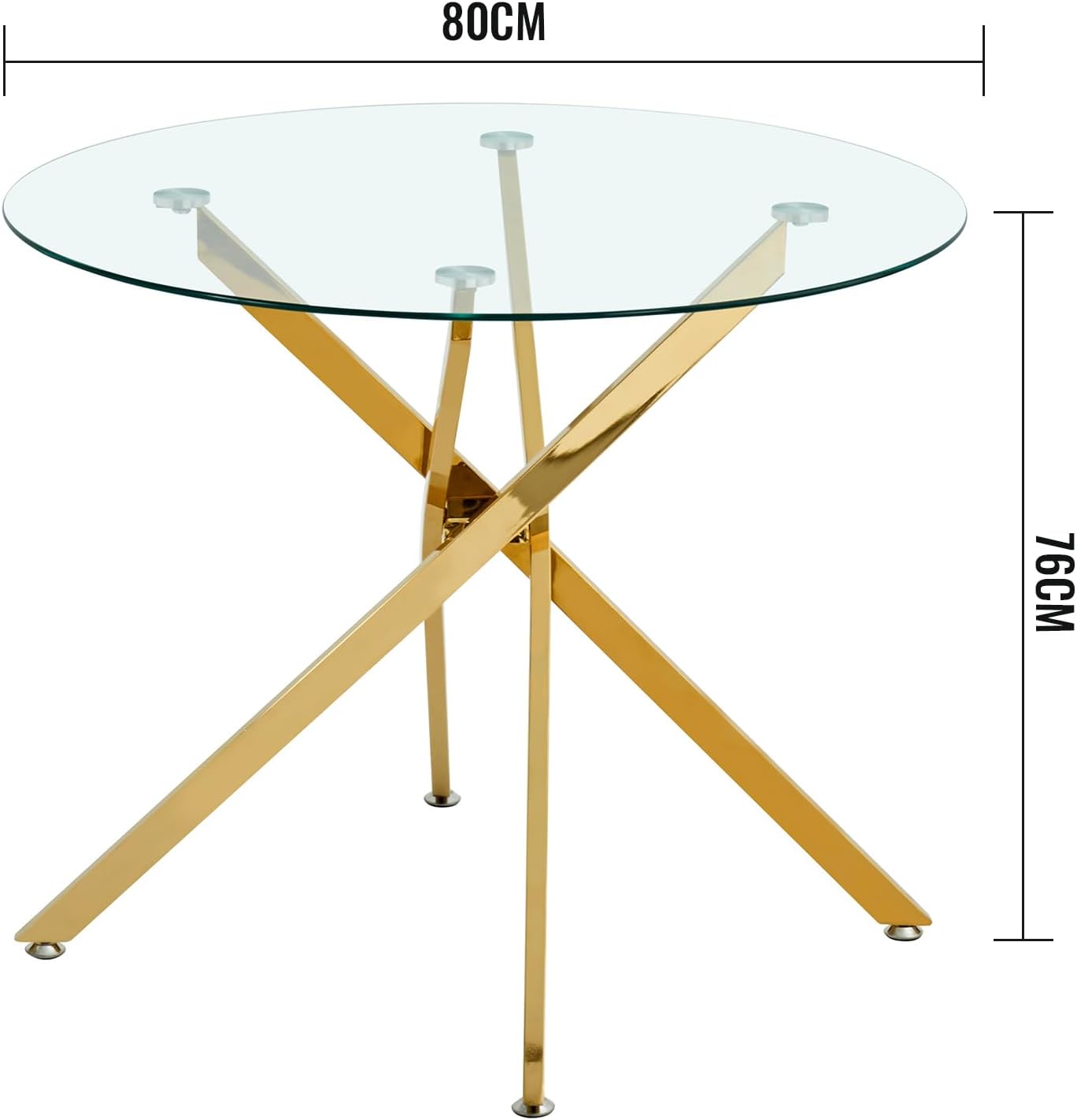 IANIYA Goldener Runder Esstisch aus Gehärtetem Glas 80 cm, Moderner Esszimmertisch für 2-4 Personen, Multifunktionaler Couchtisch & Kleiner Küchentisch, Minimalistischer Tisch für Küche & Esszimmer