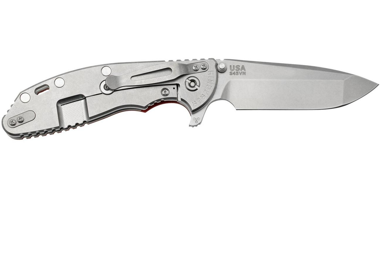 Rick Hinderer XM-24 4.0, S45VN Spanto Stonewash, Red G10, zakmes