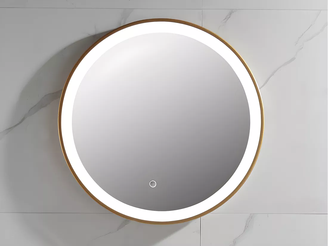 Miroir de salle de bain lumineux rond doré avec Leds - D. 60 cm - NUMEA