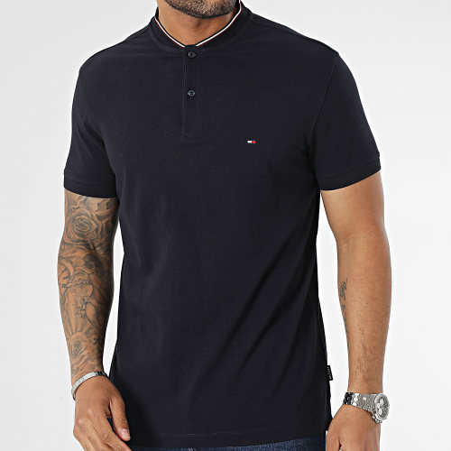 Polo Manches Courtes Mao Collar With Rwb 2401 Bleu Marine
