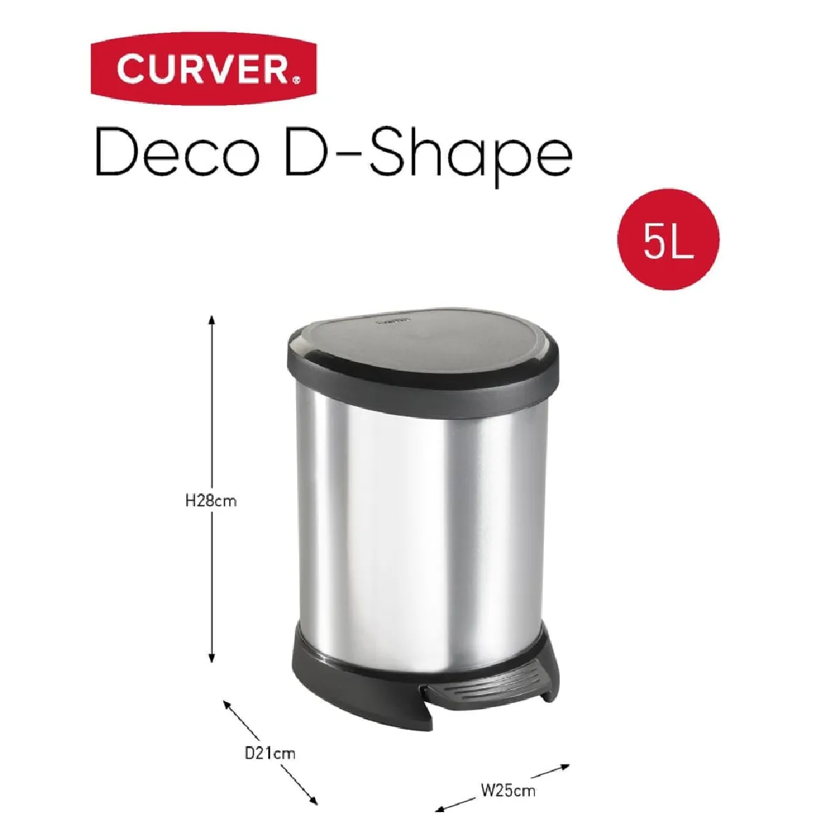 Curver Deco Ovale Poubelle à pédale - 5 L - Argenté
