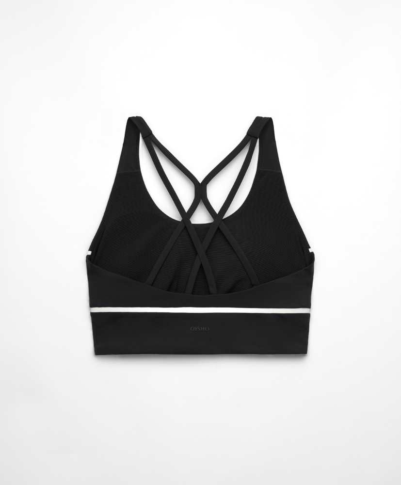 Sutiã esportivo com detalhes em viés e suporte médio para os seios.