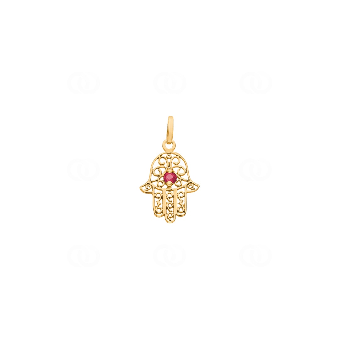 Anhänger 750/18 K Gelbgold Fatima-Hand mit Rubin