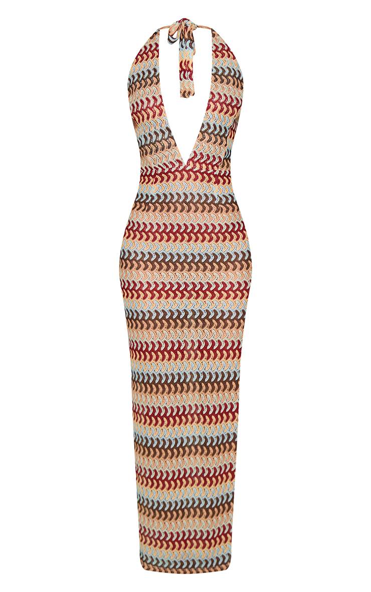 Bleu Robe Longue Texturée À Décolleté Plongeant Profond