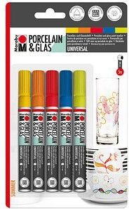 Marabu 0123000000083 - porselein & glas Painter, zoemer, set met 3 kleuren, hoogglanzend porselein- en glasplaat op waterbasis, vaatwasmachinebestendig na inbranden, punt 1-2 mm