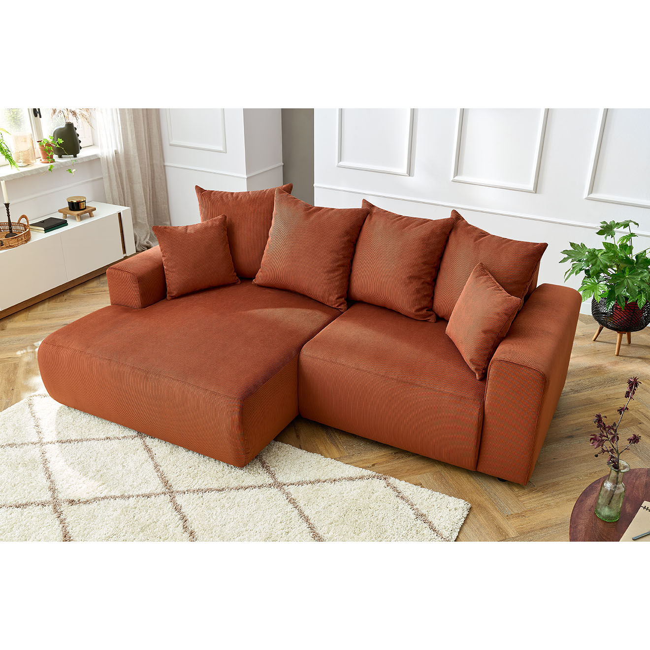 Bobochic Canapé d'angle fixe gauche Enjoy orange - 237x147x95 cm