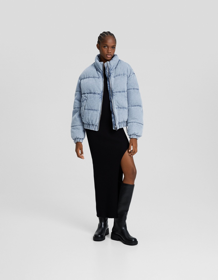 Jaqueta puffer jeans
