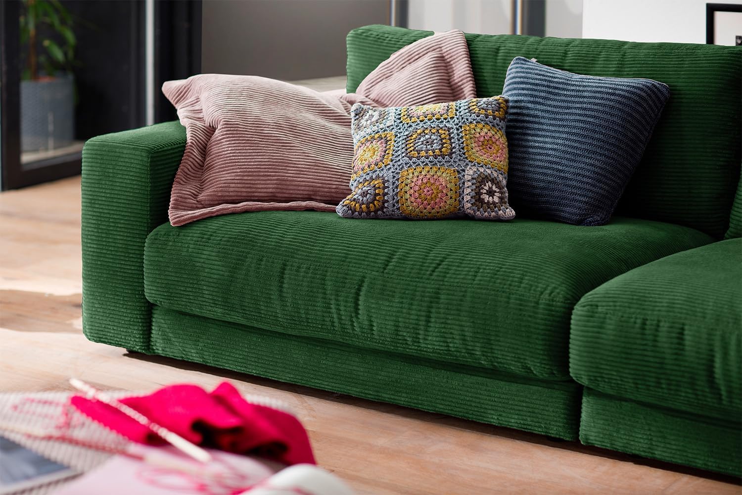 KAWOLA Big Sofa Megasofa 3-Sitzer Madeline - Sofa Wohnzimmer Couch Smaragd Cord, 3-Sitzer Komfortable und Moderne Couch