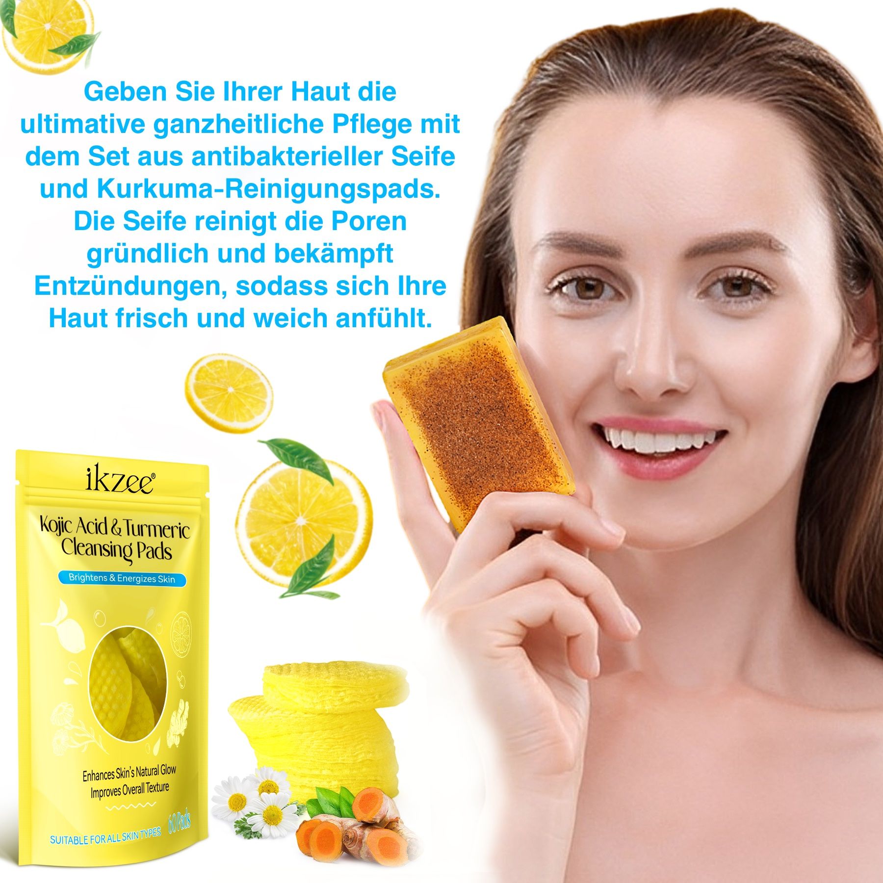 P-Beauty Gesichtseinigungs-Set Kurkuma Seife und Reinigungspads