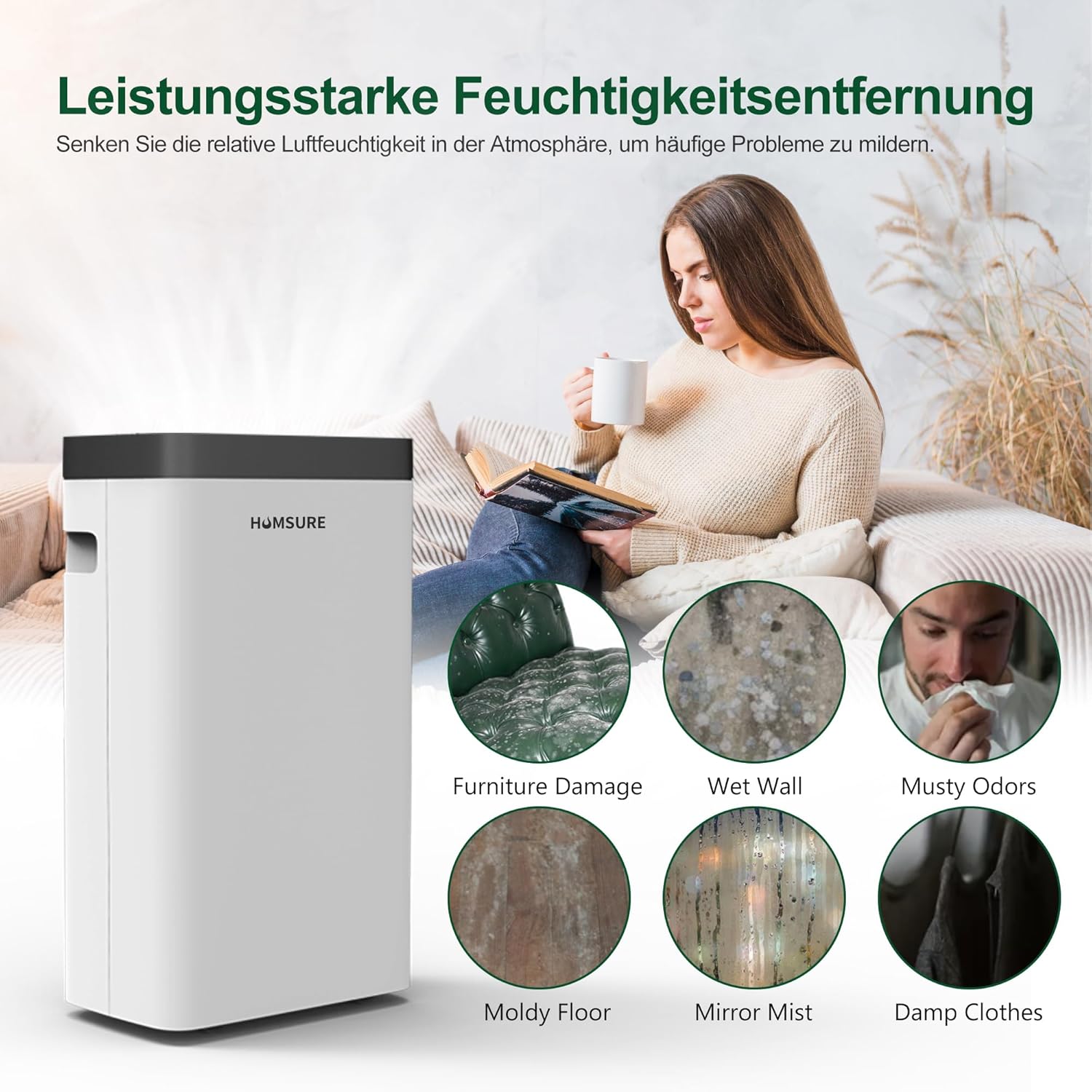 Luftentfeuchter 16L, Entfeuchter elektrisch, Luftentfeuchter Keller für Räume bis zu 122m³/25m², mit 1.2M Ablaufschlauch, Timer, 10 J. Gar.