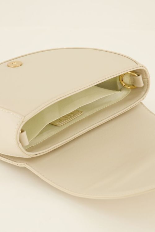 Beige schoudertas half rond met gekleurd hengsel