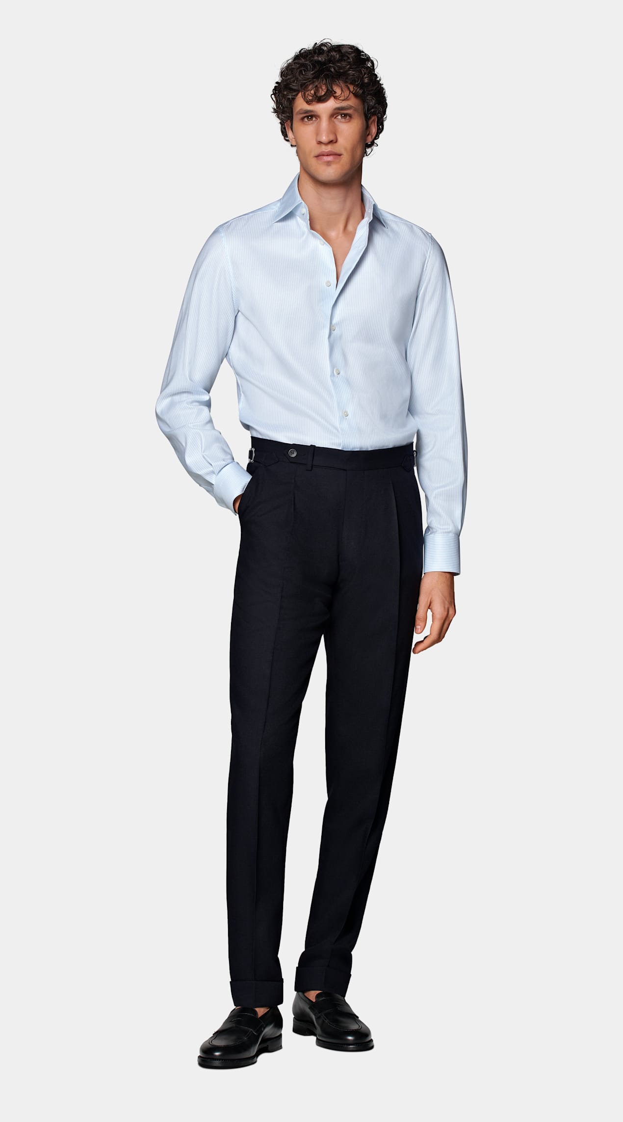 Chemise en oxford coupe très ajustée bleu clair à rayures