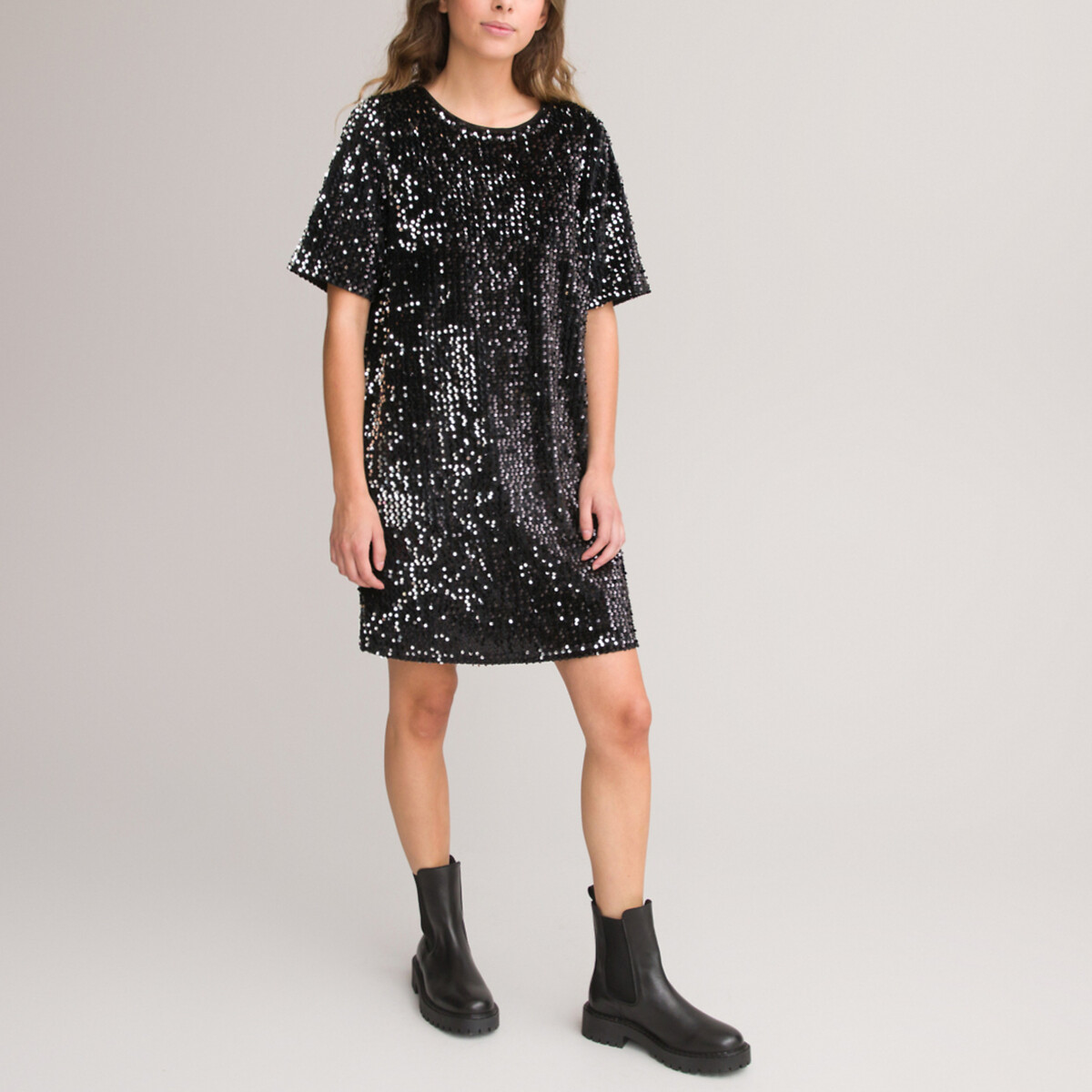 COLEÇÕES LA REDOUTE<br>Vestido reto com babados e mangas curtas