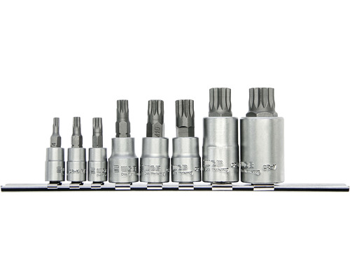Dopsleutelset met spline XZN bit-inzetstukken WGB 8-delig.
