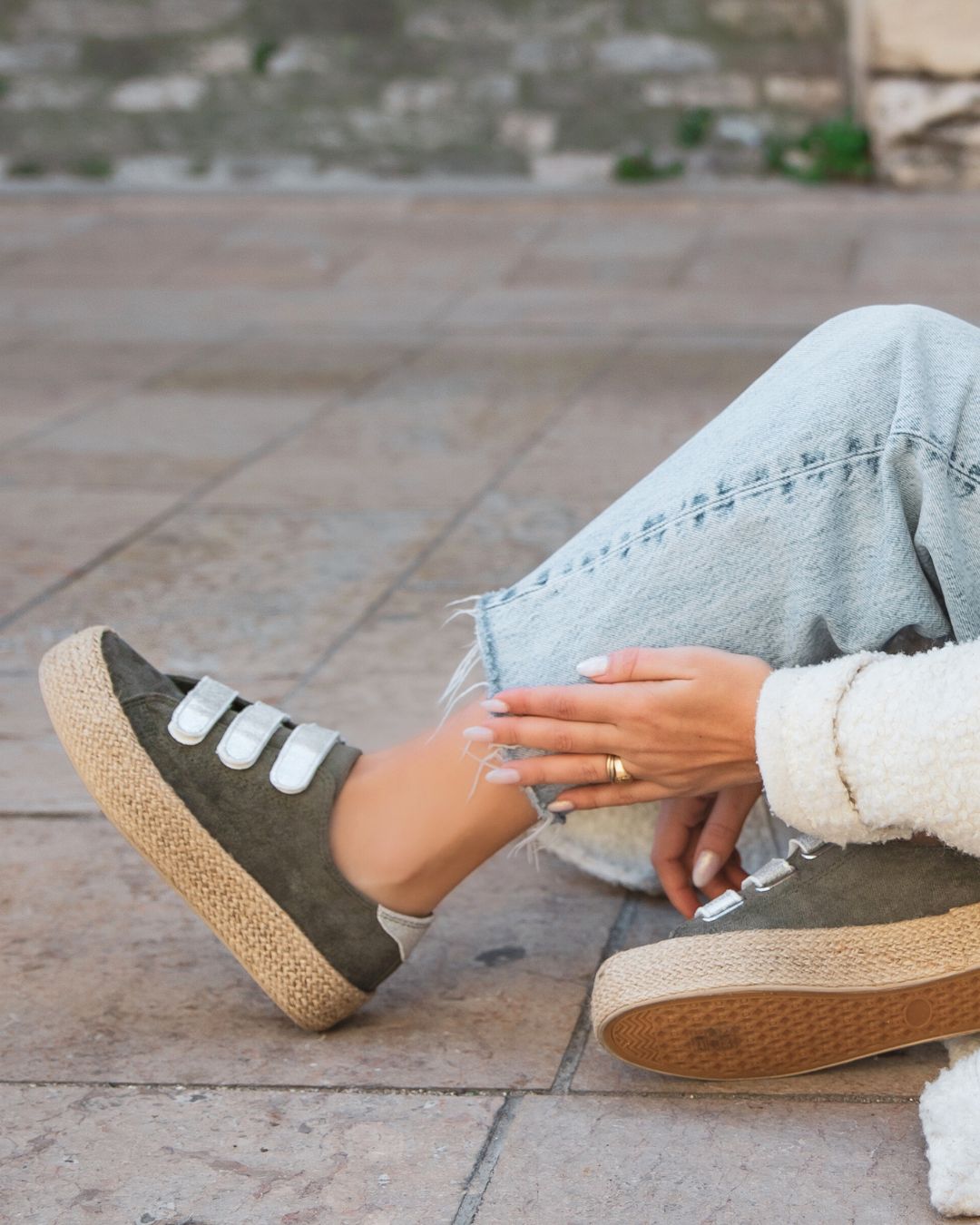 Basket femme kaki en toile espadrille - Delphine