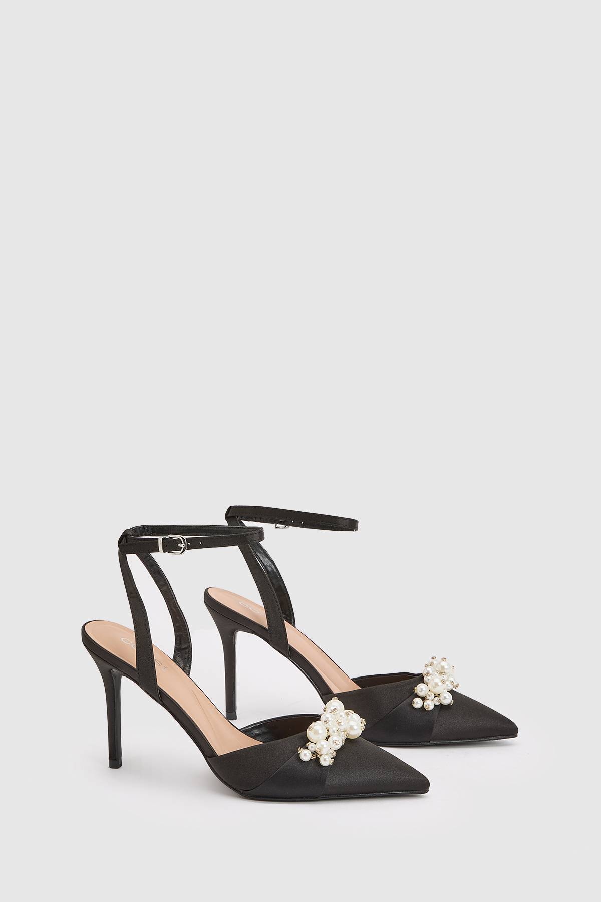 Coast Escarpins Hollie À Bride Arrière En Satin Avec Détails De Perles, Talon Aiguille Haut Et Chaussette De Confort Intégrée