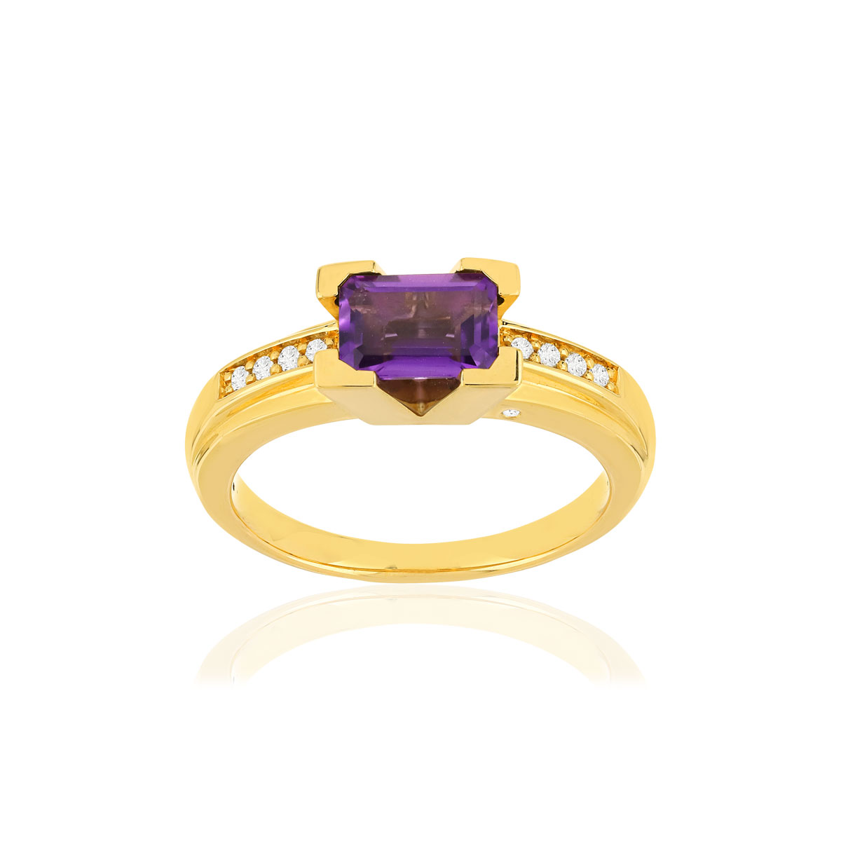 Bague VAN BRILL or jaune 750, améthyste, diamants.