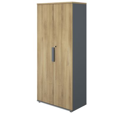 Armoire haute ARCADE - L81 x H184 x P45 - 2 portes - chêne/anthracite