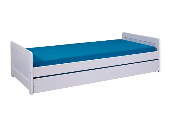SALLY - Lit Gigogne 90x200 en Bois Massif Vernis Blanc