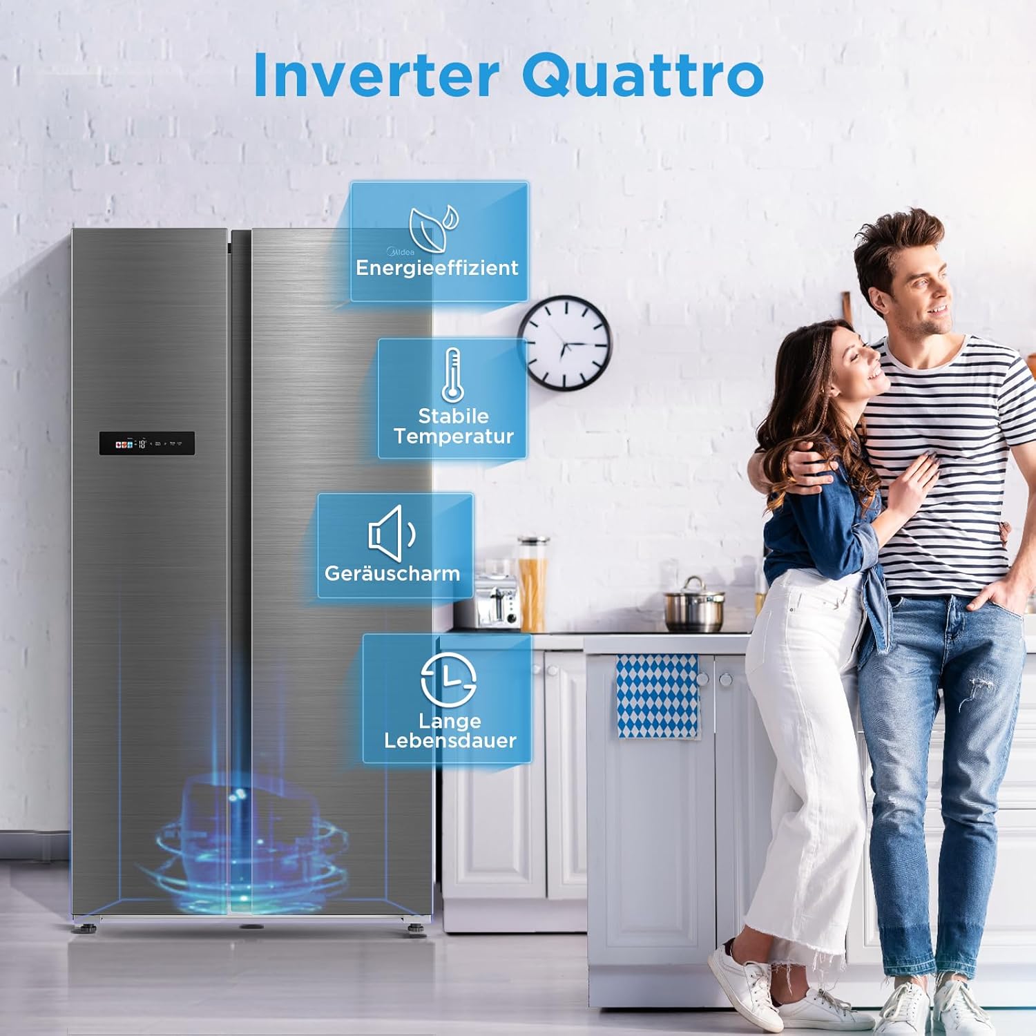 Midea MDRS791MIC46 Side-by-Side Kühlschrank mit No-Frost & WiFi | 592L, 177,5 cm Hoch, Inverter-Technologie, Multi-Air-Flow & Humidity Control | SuperCool & 37dB