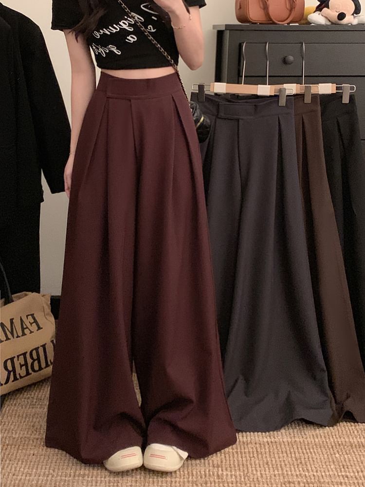 Strawolf - Hoge taille geplooide wijde broek