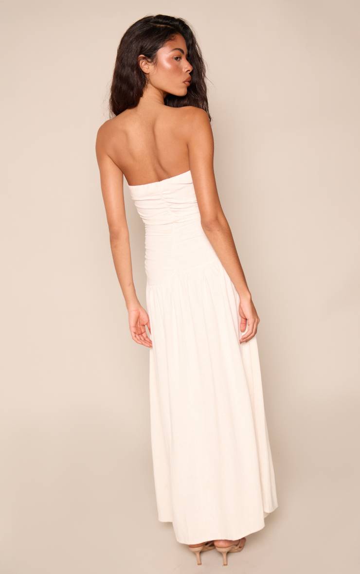 Naturel Robe Longue Bandeau Froncée Aspect Lin