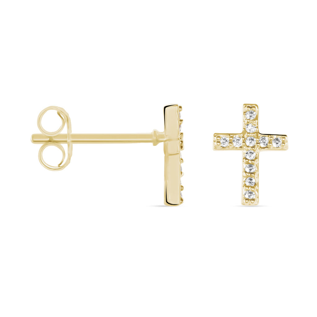 Boucles D'oreilles Puces Fatos Plaqué Or Oxydes De Zirconium