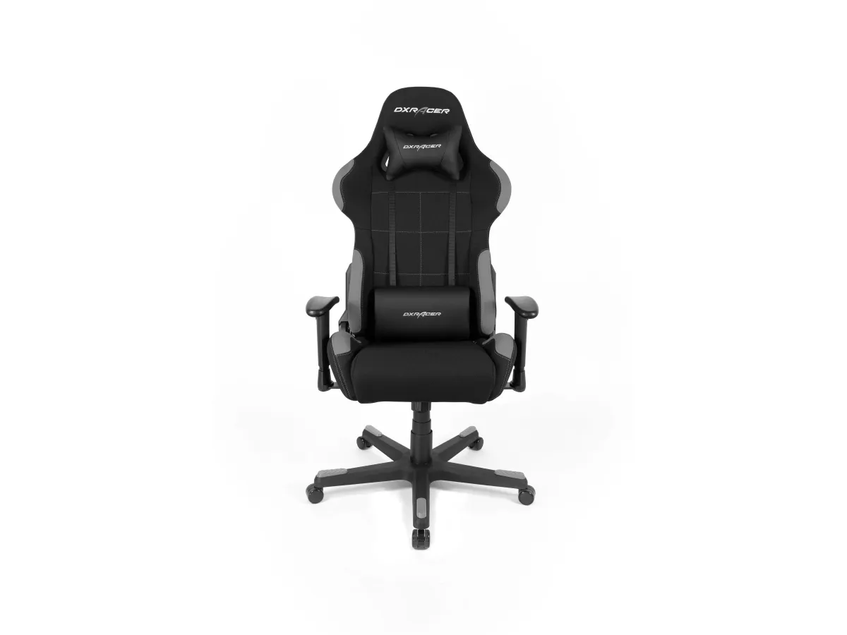 DXRacer Formula Series OH/FD01 - Stol - ergonomisk - høj ryg - armstøtter - T-formet - vippe - drejeled - nylon, polyuretan kunstigt læder, højdensistets støbt skum, stålramme, koldstøbt skum, fabric mesh cover - grå, sort