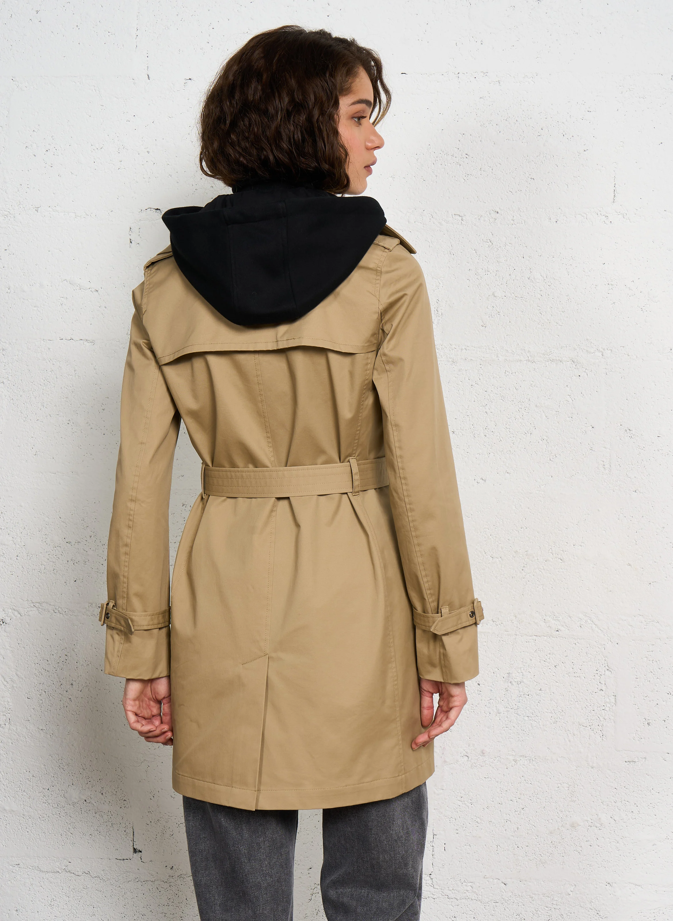 Trench à capuche amovible en coton | Beige