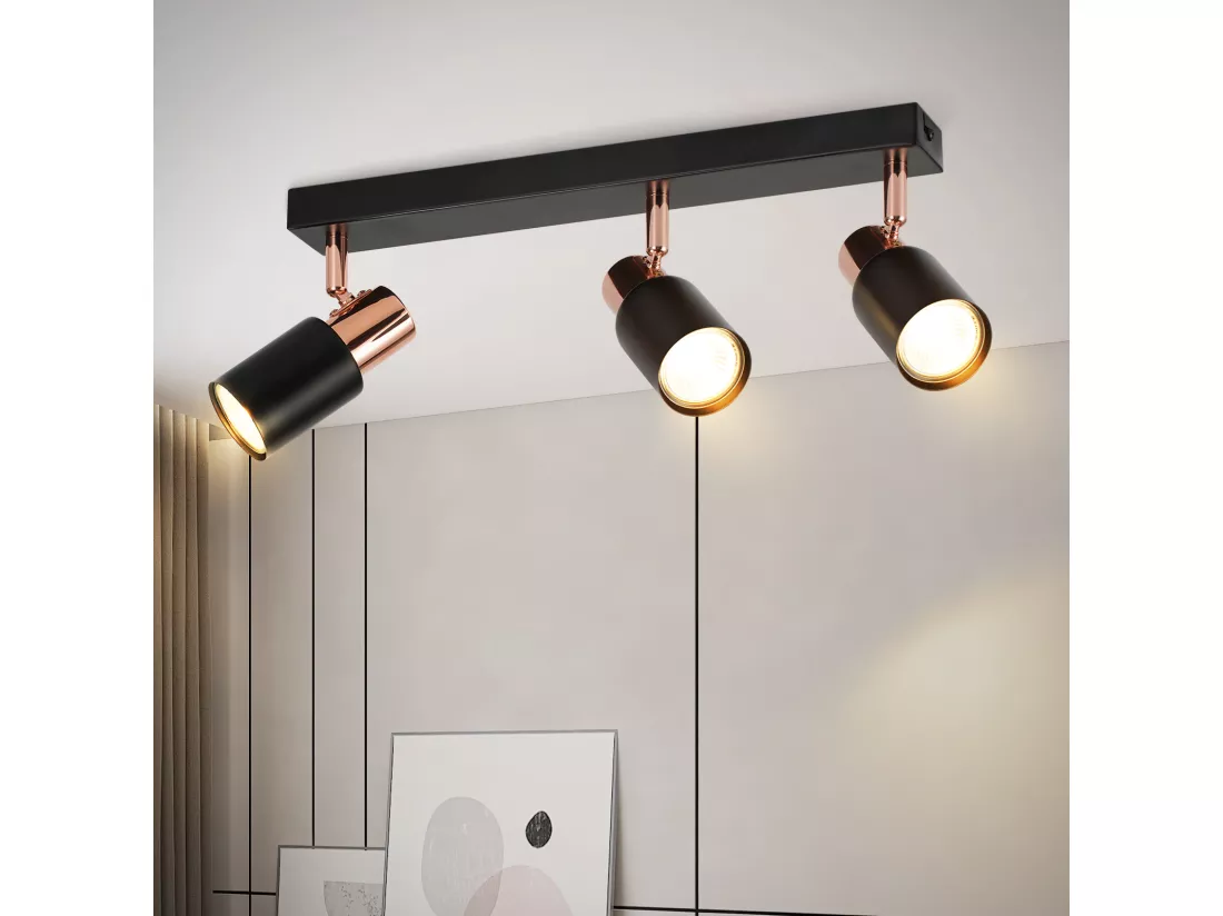 NETTLIFE Spot de plafond 3 flammes GU10 pivotante 355°noir Moderne