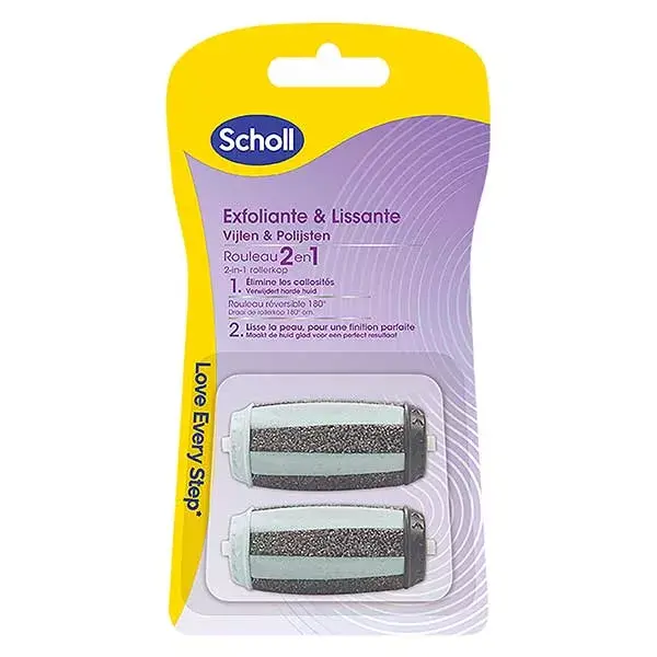 Rolos de substituição Scholl 2 em 1 para esfoliação e alisamento da lixa elétrica de pés.