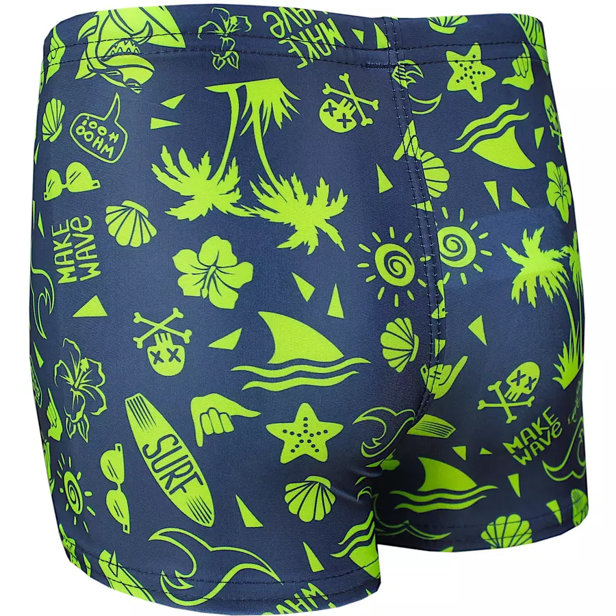 Aquarti Jungen Badehose Gestreift mit Motiven dunkelgrün
