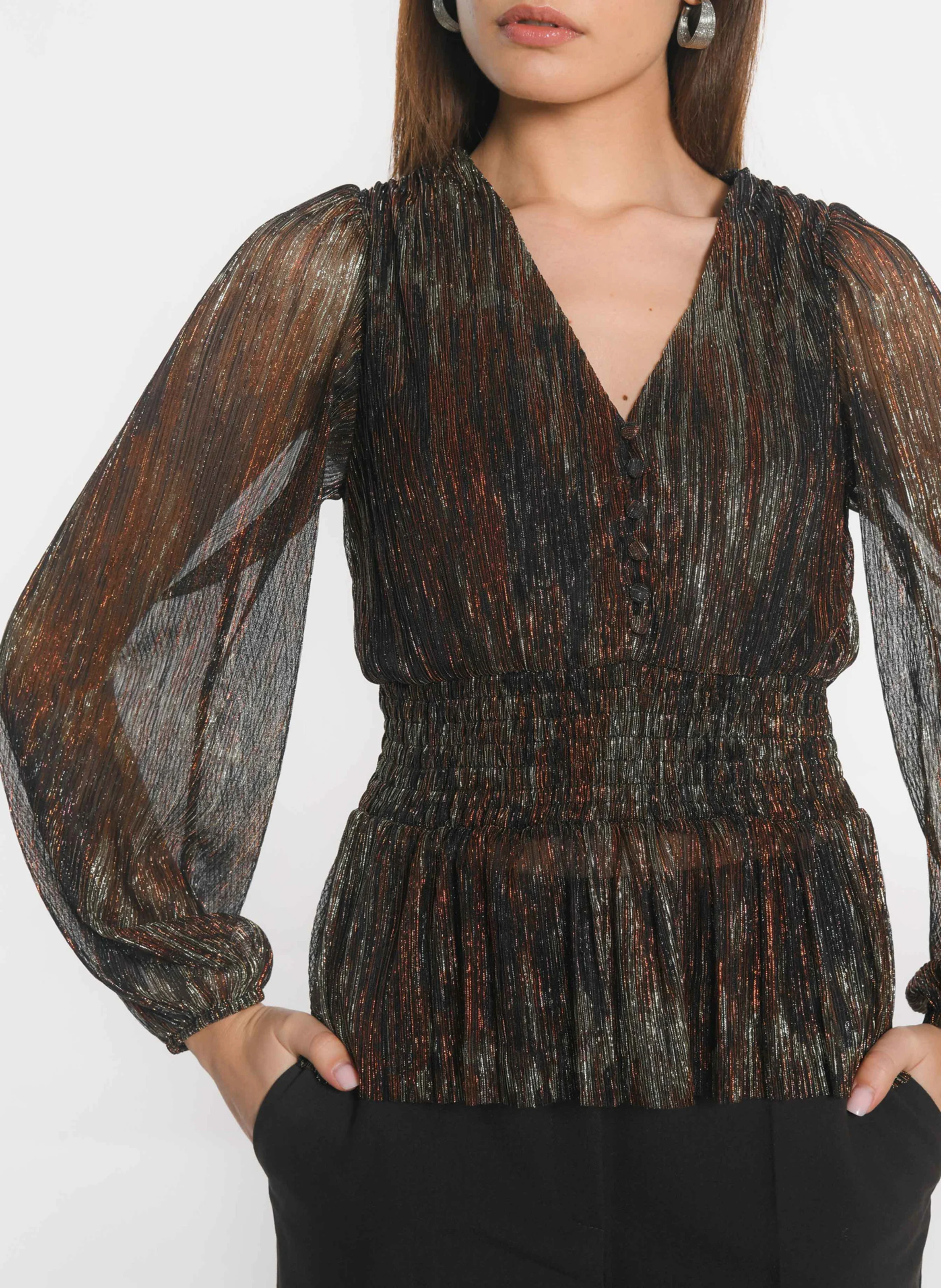 JANET - Blouse col v scintillant | Doré