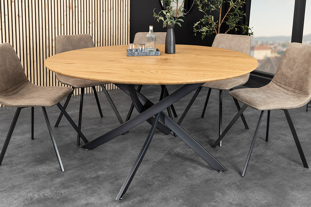 Runder Esstisch HELIX 120cm natur Wildeiche schwarze Metallbeine Sterngestell
