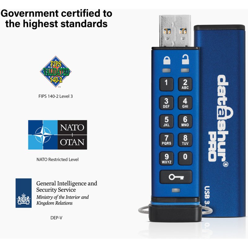 iStorage datAshur Pro USB3 256GB lecteur USB flash 256 Go USB Type-A 3.2 Gen 1 (3.1 Gen 1) Bleu