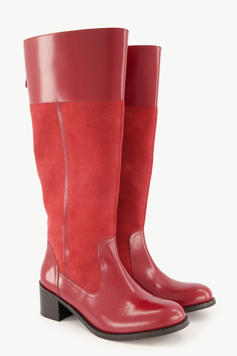 Lederstiefel, XXL-Schaft, Zipper, Veloursleder, Weite H