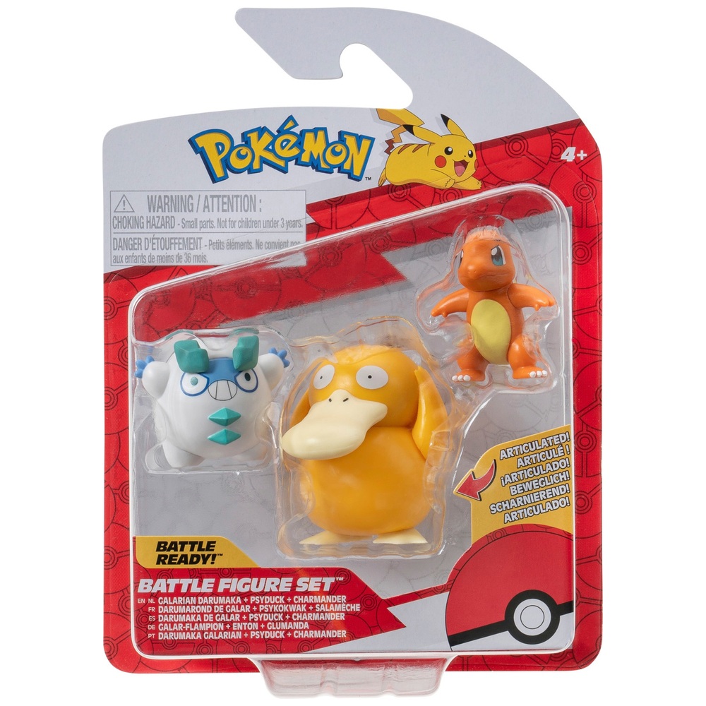 Pokémon-Kampffiguren-3er-Pack (Glumanda, Enton, Galar-Darumaka)