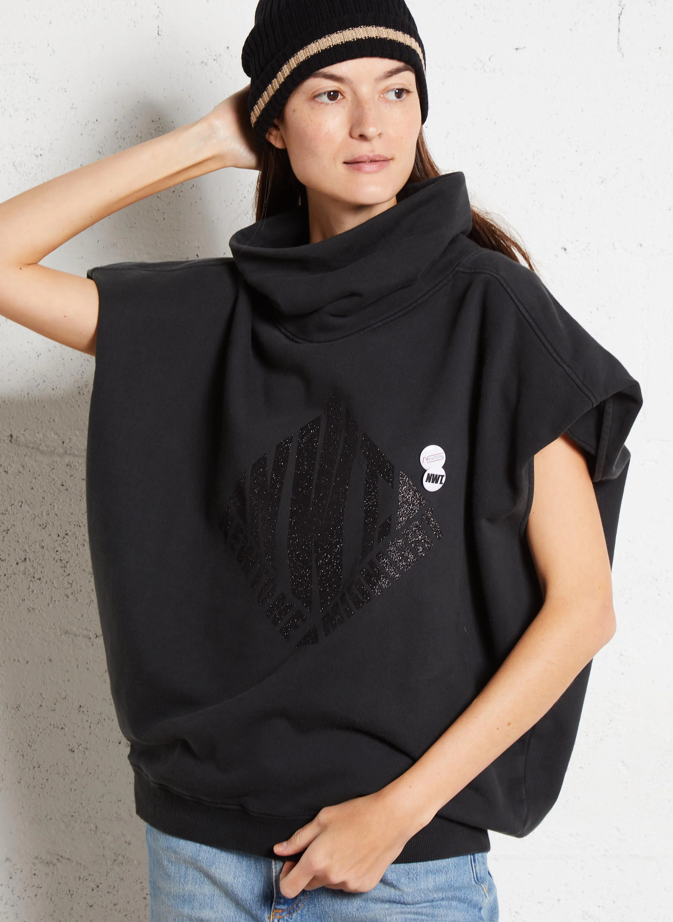 SHARPER MIDNIGHT - Sweat ample sans manches en coton | Noir