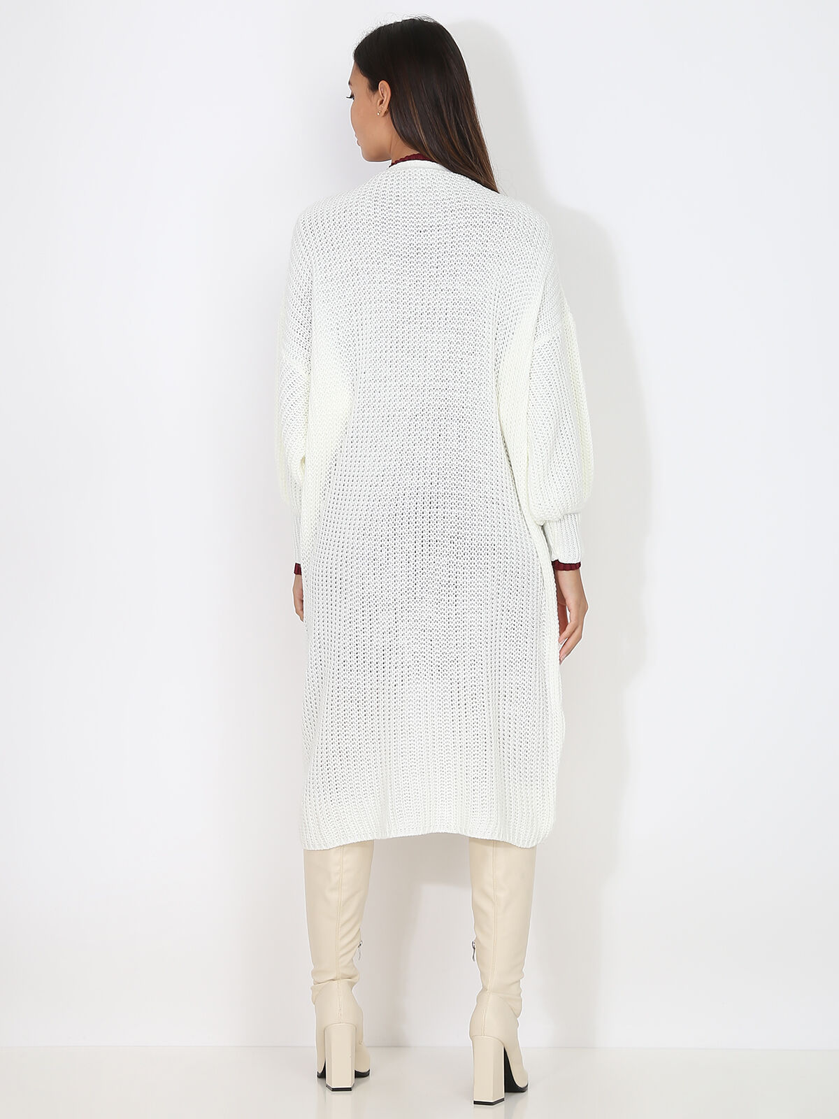 Gilet long en maille ajourée- Blanc