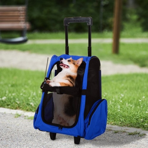 Carrinho/transportador 2 em 1 para animais de estimação PawHut, azul