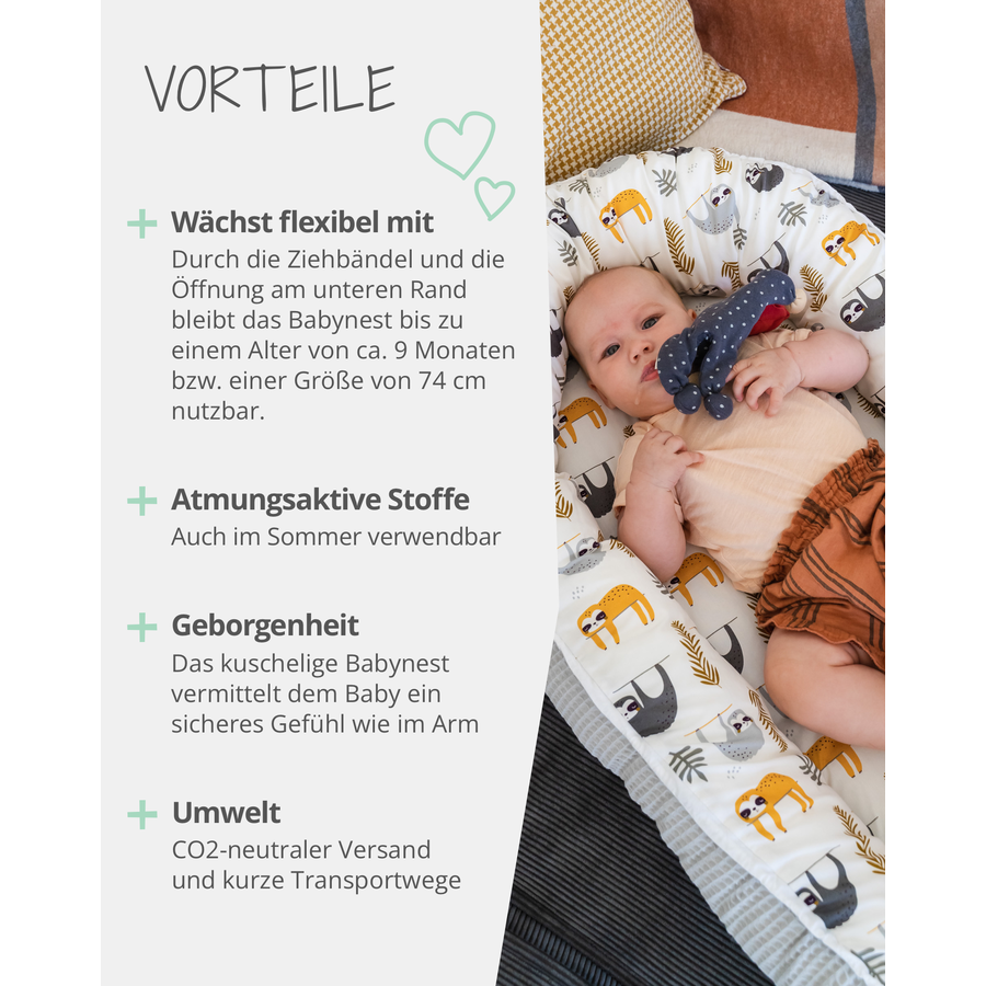 ULLENBOOM Babynest & Cocoon Waffel Motiv Floral Sand