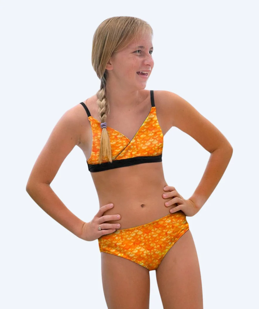 Fin Fun havfrue bikini top til piger uden flæser - Tropical Sunrise