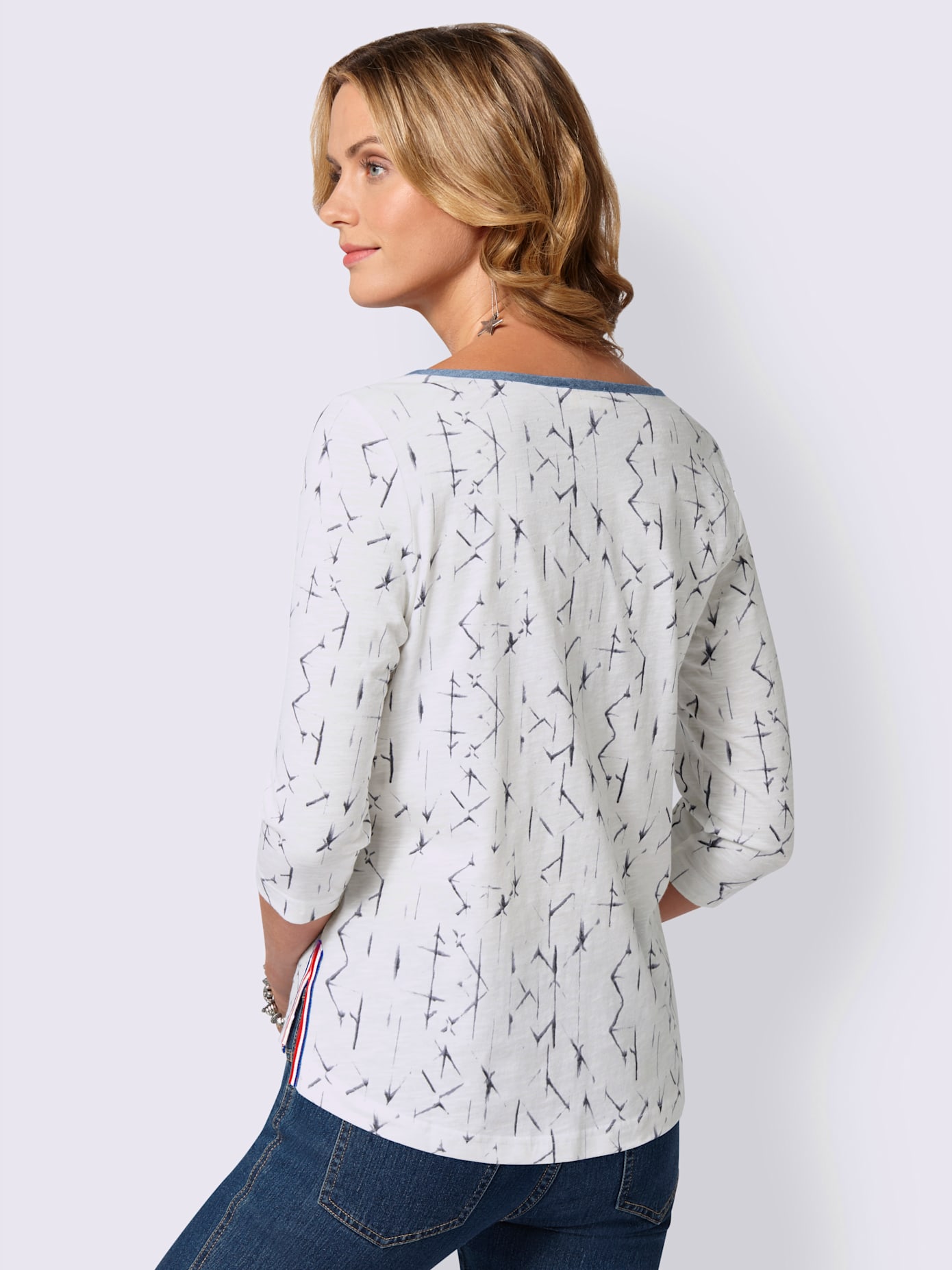T-shirt à motif original boutonnière col et fentes