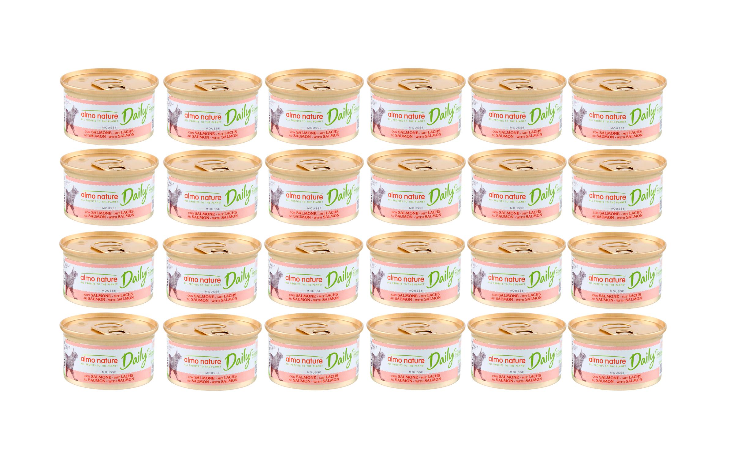 Nassfutter Daily Mousse mit Lachs 24 x 85gAlleinfuttermittel für ausgewachsene Katzen