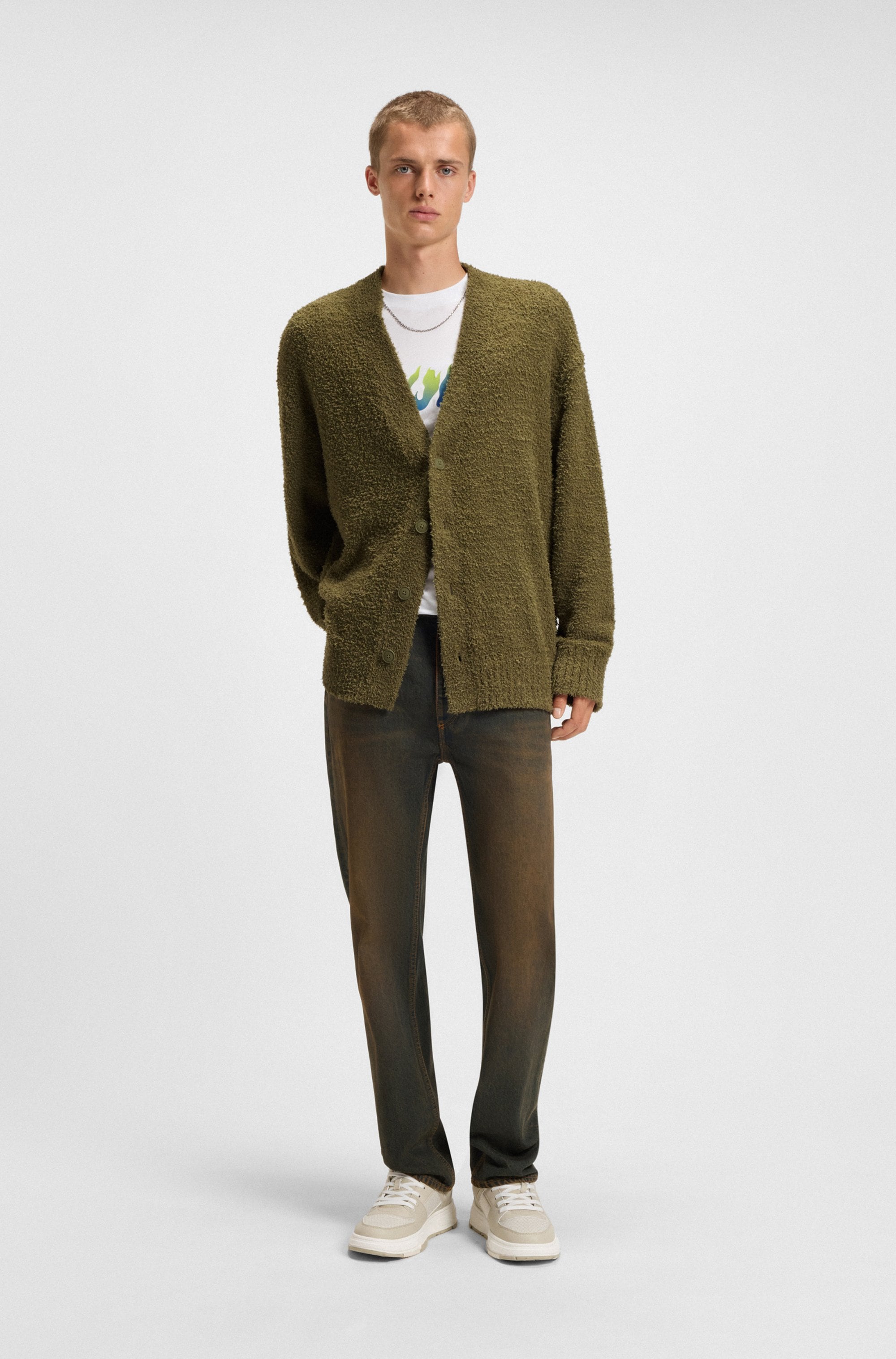 HUGO Blue Strickjacke »Sonou« V-Ausschnitt, Oversized fit, Bouclé-Strick