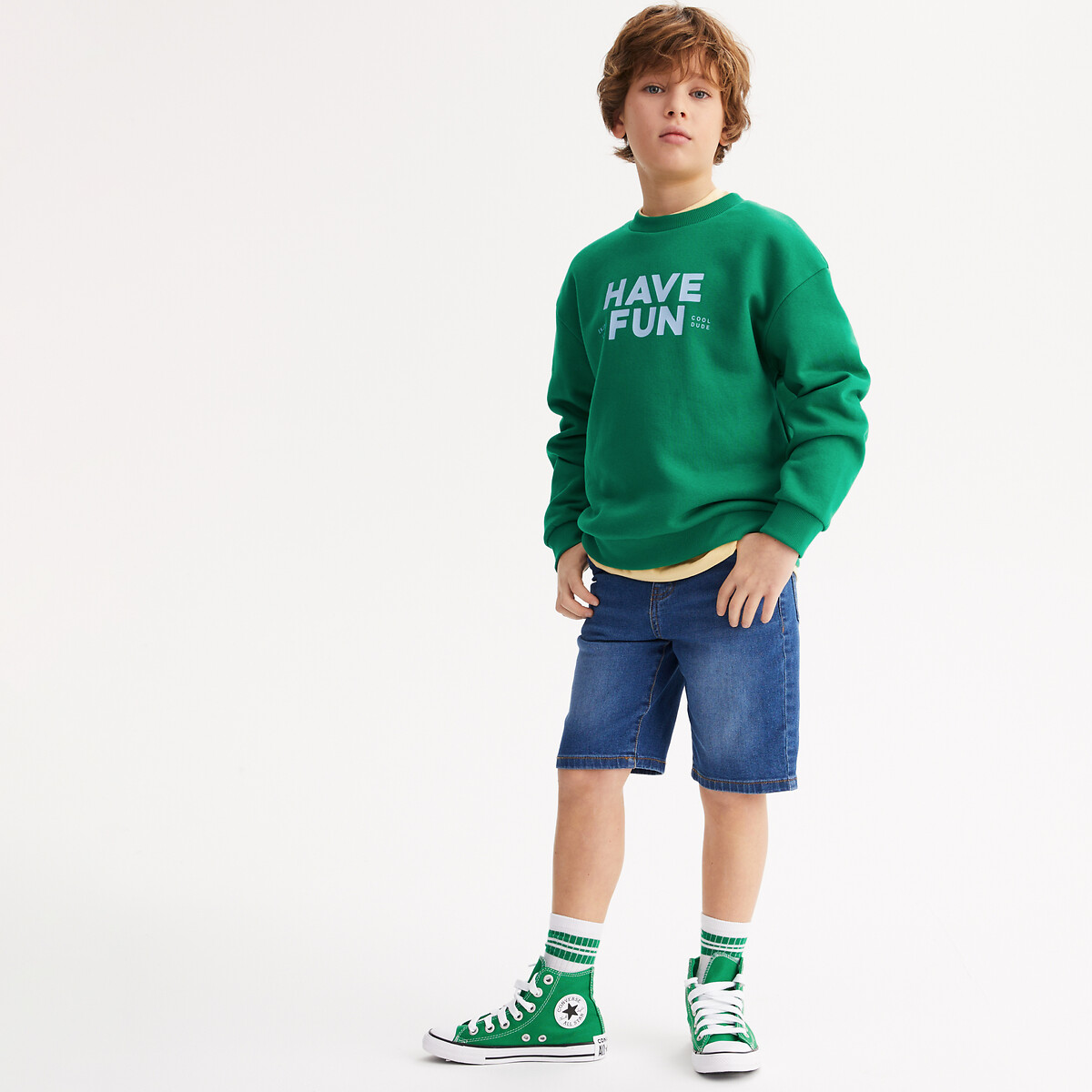 COLEÇÕES LA REDOUTE<br>Suéter oversized com gola redonda e texto, em fleece